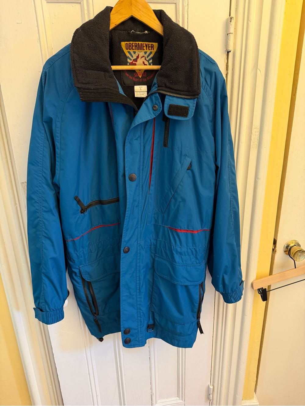 Obermeyer Ski Jacket Mens Large Blue Insulated Hooded Winter Snow Coat Vintage
